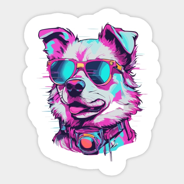 Neon Punk Style Cute Dog Art Sticker by ArtVault23